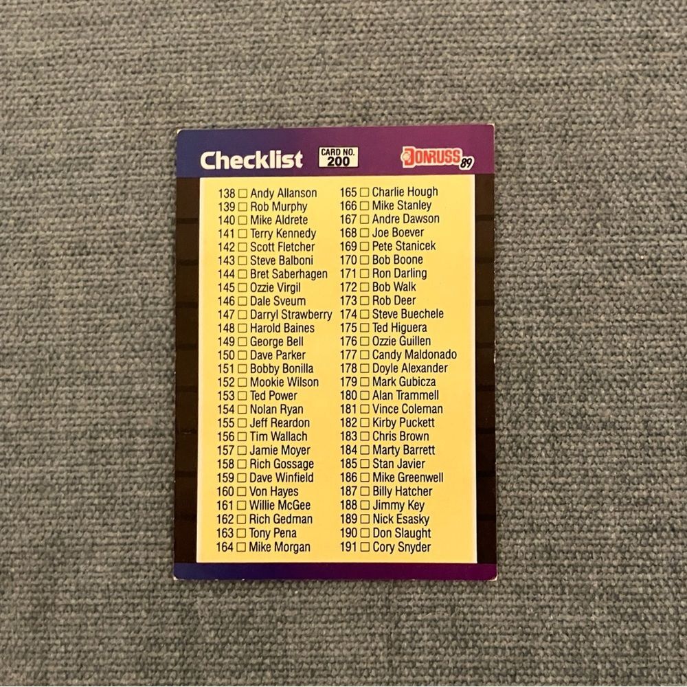 1989 Donruss Checklist Baseball Card Trading Card